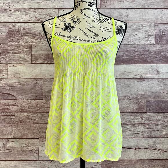 Vera Wang Princess Bright Neon Yellow Pleated Semi-Sheer Strappy Tank Top - Picture 1 of 12